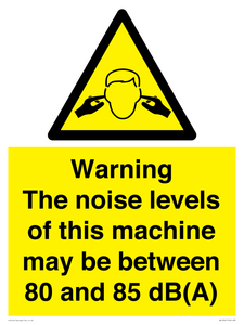 Warning Noise Levels of machine between 80-85 dB